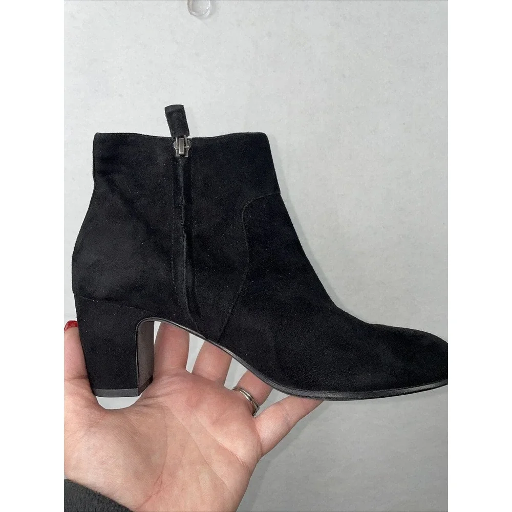 EILEEN FISHER‎ Black Suede Ankle Booties Size 8 Side Zip Block Heel Boots EUC